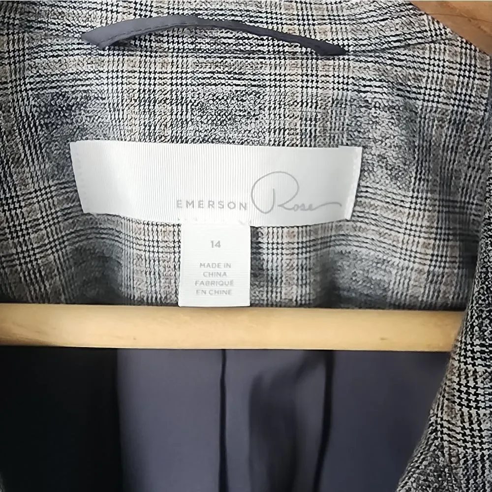 Emerson Rose Chic Gray Plaid Blazer Versatile Modern New With Tags